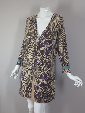 Blumarine Silk Cardigan Tunic Dress Abstract Print Y2K Designer Italy